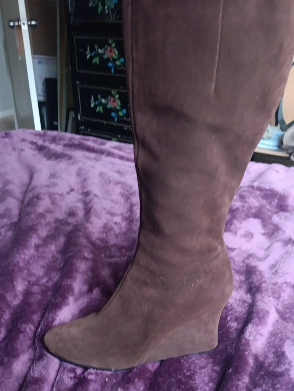 Cami NYC Chocolate Brown Suede Wedge Knee-High Boots